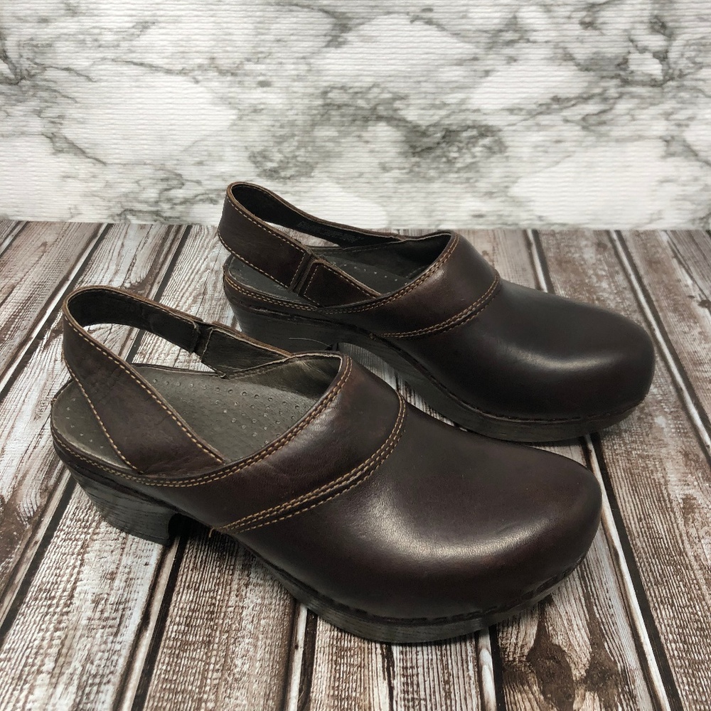 Dansko Brown Leather Clogs with Strap Size 7 Women